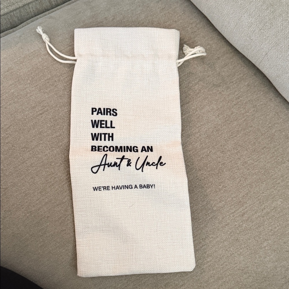 Wine bottle cover pregnancy announcement